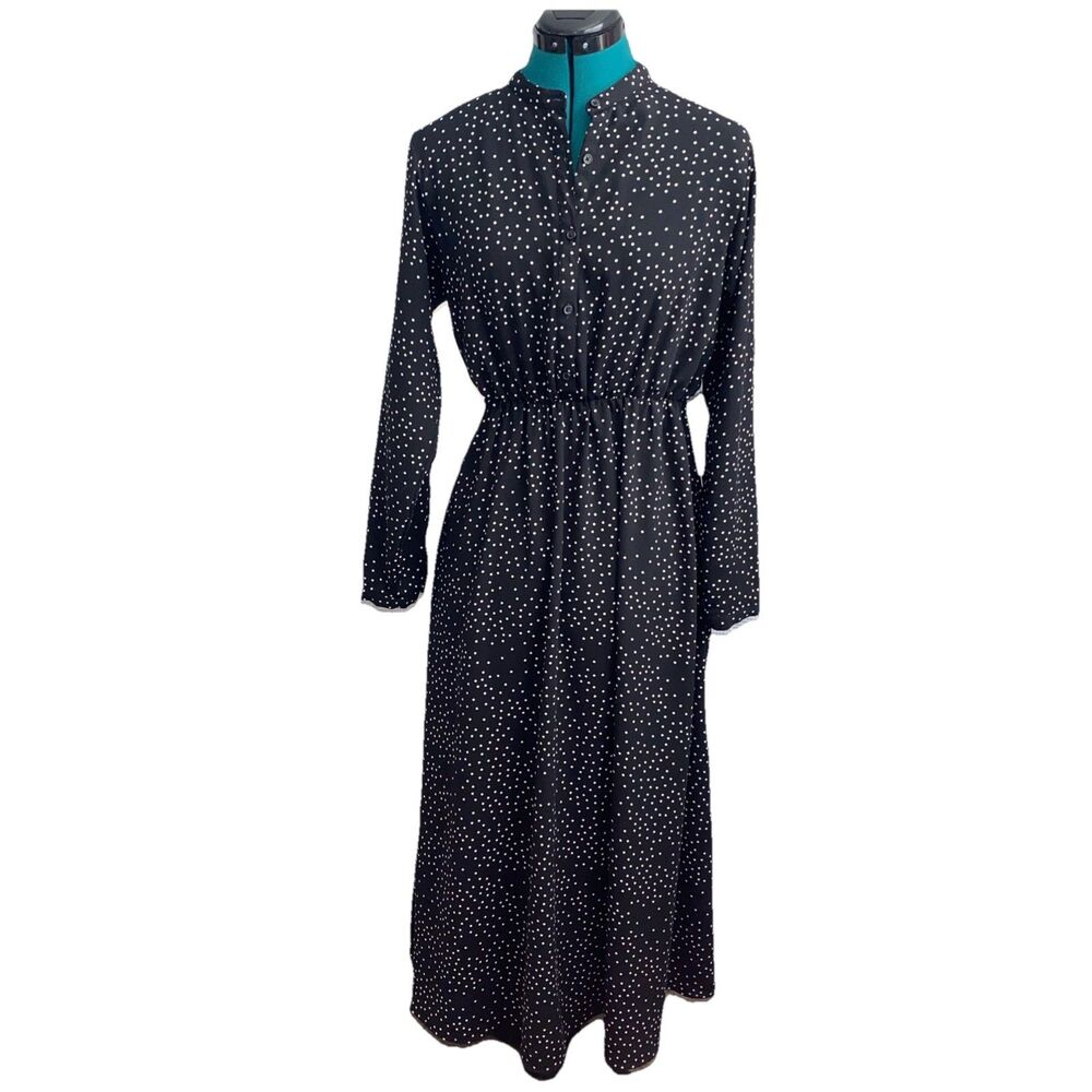 Polka dot dress black and white long sleeve maxi CottageCore Preppy